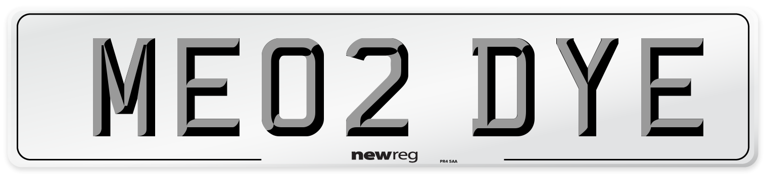 ME02 DYE Number Plate from New Reg
